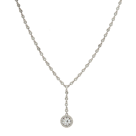 N18195- ALICIA - Rhodium and Cubic Zirconia Necklace with Drop Pendant