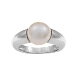 R364-RH - ARIANA - 925 Sterling Silver, Rhodium Plate & White Freshwater Button Pearl Ring