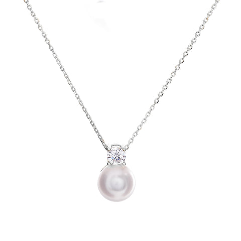 N1138-RH - ARIE - 925 Rhodium claw set cz & pearl pendant on fine chain (Copy)