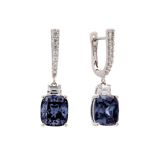 E1879-T BEBELLE Tanzanite & Clear CZ Pendant Hoop Earrings