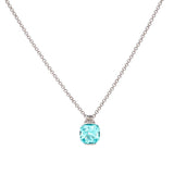 P23-LB - ERIN - Rhodium Plated Tapered CZ And Light Blue Square Pendant