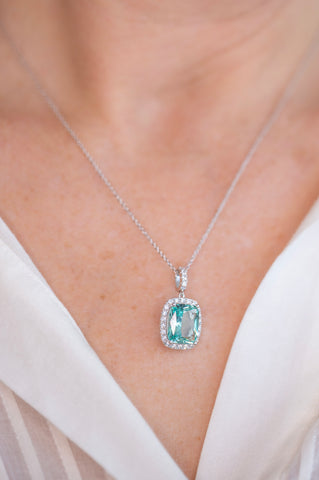 P2154-G AINSLEY Emerald cut Jade Green & CZ Pendant