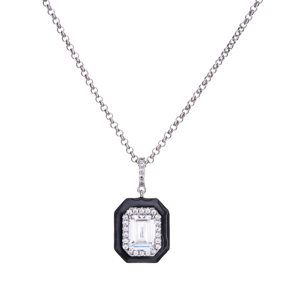 P1907- BRIDGET - Rhodium and Black clear CZ Art Deco Pendant