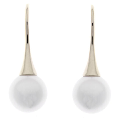 E1148-RH -BELLA - Round pearl earrings, rhodium plate, on cone hook