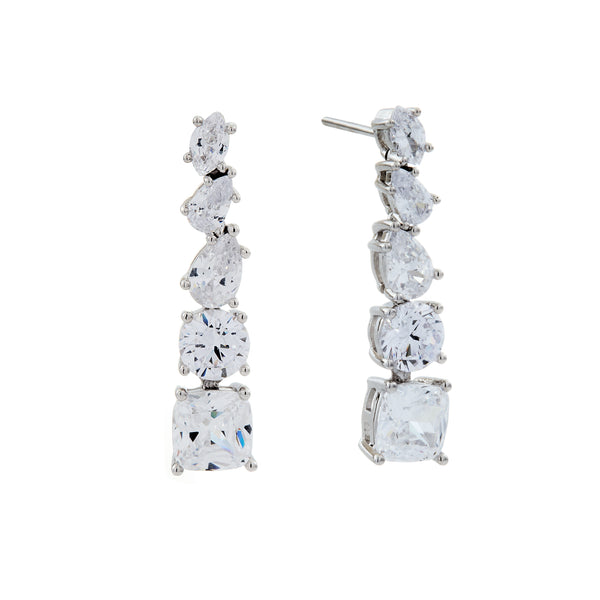 E1854 - EMILIE - Rhodium Multi Shaped Cz Chandelier Earrings