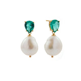 E1871-AQ - FELICITY -  Aqua Blue Tear Drop CZ With Fresh Water Pearl Drop Earrings