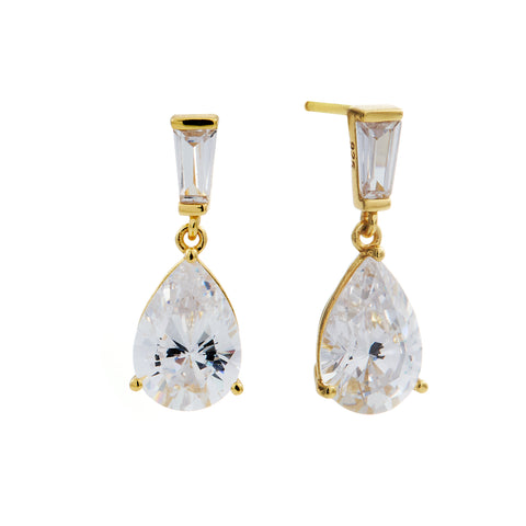 E379-GP - LOUISE - Gold Tear Drop Cubic Zirconia Dress Earrings