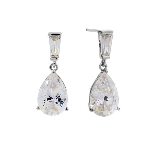 E379-RH - LOUISE - Rhodium Tear Drop CZ Dress Earrings