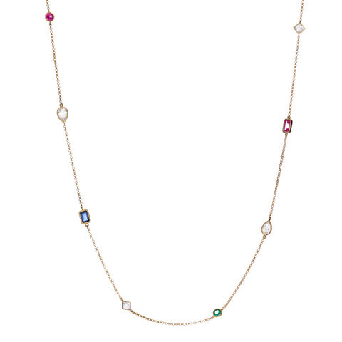 N233-GP  - MILA - Ruby, Sapphire and Emerald Green CZ Gold Plate Necklace