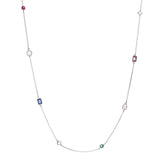 N233-RH  - MILA - Ruby, Sapphire and Emerald Green CZ Rhodium Plated 925 Sterling Silver Necklace