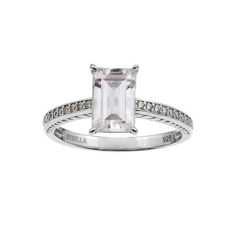 R1759-RH -  PAISLEY - Clear Baguette Cubic Zirconia and cubic zirconia micro pave shank Ring