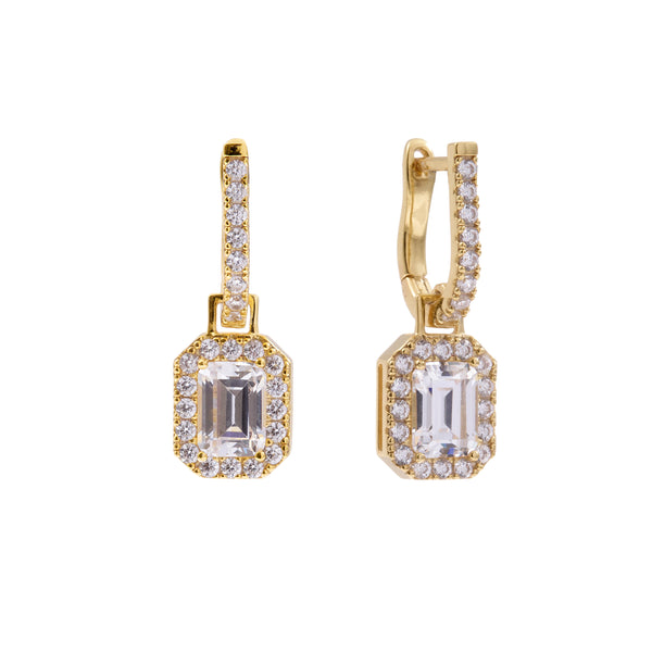 E2042-GP - PALOMA - Emerald Cut Clear Gold Earrings