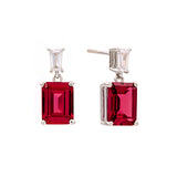 E233-R - SOPHIE - Rhodium Plated Clear Tapered CZ and Ruby Baquette Earrings