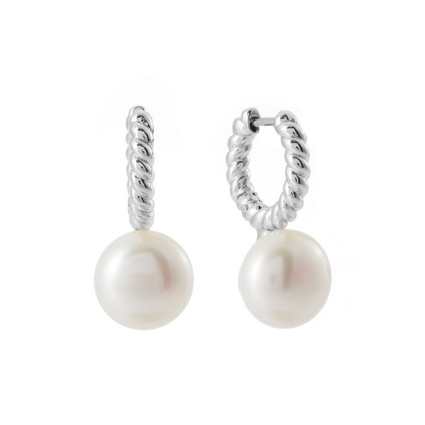 E941-RH EDEN Pearl on Rhodium Plate Twist Hoop Earrings