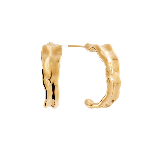 E106-GP - FAWN - Gold plate Stainless Beaten Open Hoop Earring