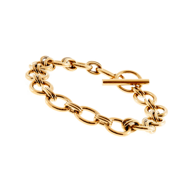 B79-SS - HARWIN - Gold plate Stainless Steel Link Bracelet with Bar closure