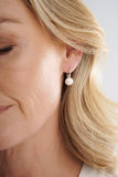 E1875-RH - ROSE - Rhodium Hoop With 10mm Freshwater Pearl Drop Earrings