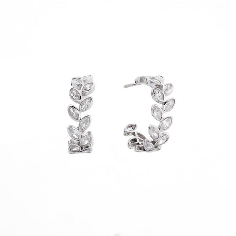 E805-RH ZIMI Leaf Design CZ Silver Hoops