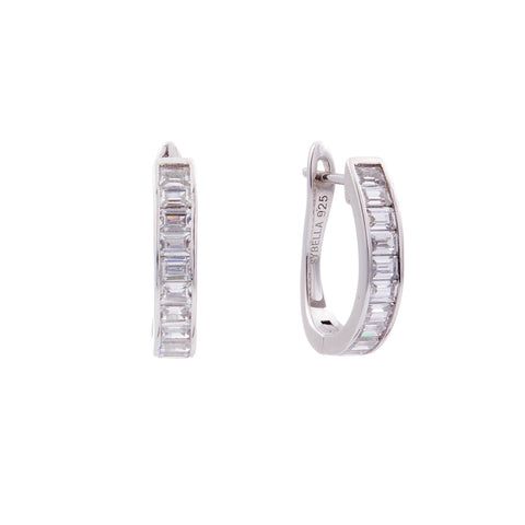 E1936-RH - ZOEY - Silver Plate Baguette Hoop Earrings