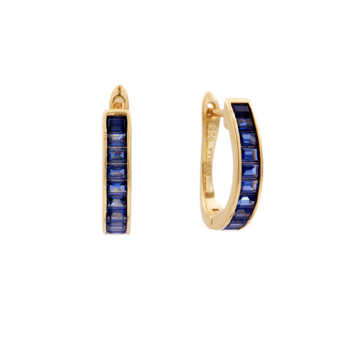 E1936-S - ZOEY - Gold Plate Blue Baguette Hoop Earrings