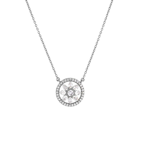 P193-RH - Rhodium flower cz pendant on fine chain