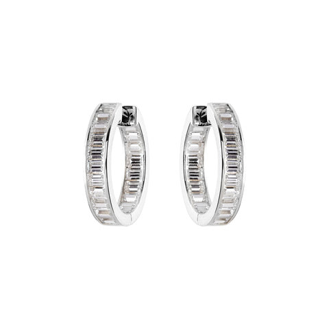 E1838-RH - Rhodium baguette cz hoops