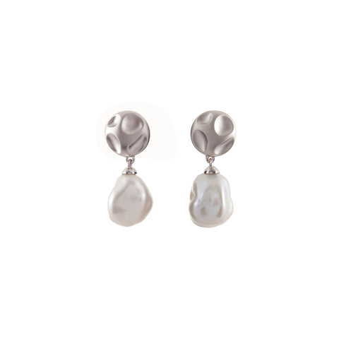 E1733-RH - Matt Rhodium & Keshi Pearl Earrings