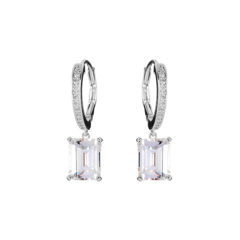 E1783-RH - Rhodium cz hoop with baguette