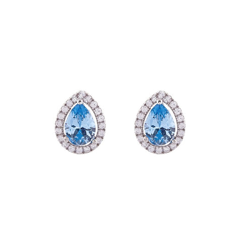 E1833-B - Light Blue Teardrop CZ Silver Earrings