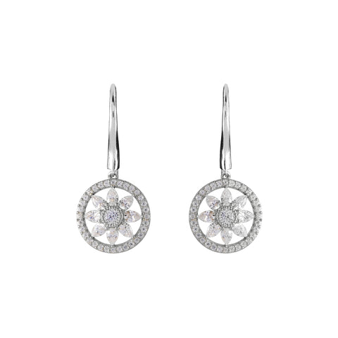 E193-RH - Rhodium cz flower earrings on hook