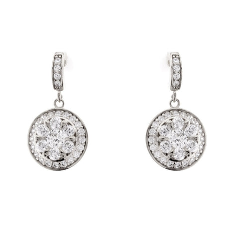 E23259-RH - 925 sterling silver, rhodium plate cubic zirconia flower earrings