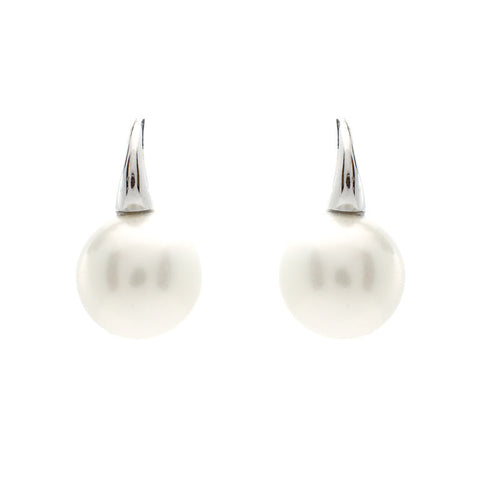 E24-701RH - 12mm round white pearl on 925 sterling silver, rhodium plate Sybella hook earrings