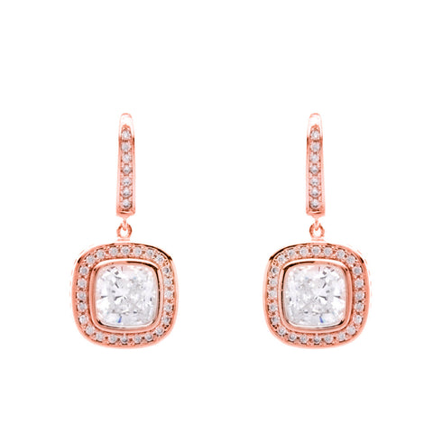 E24043-RG - Rose gold plate square cubic zirconia earring