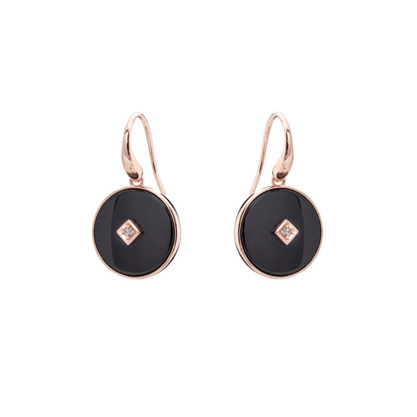 E2664-BRG - Rose Gold & black ceramic with cz centrepiece hook earring