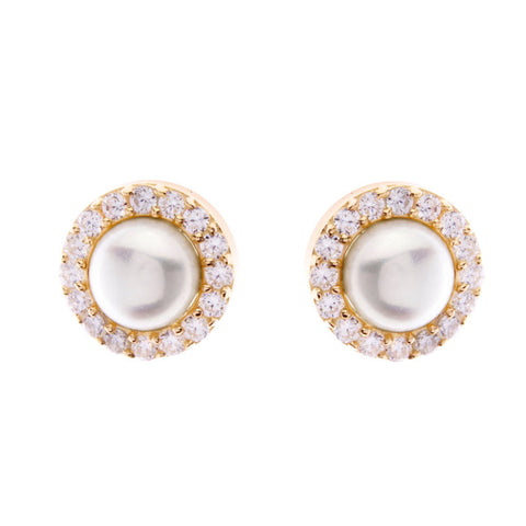 E317-GP - Gold pearl & cubic zirconia studs