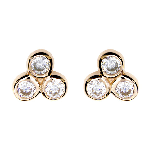 E517-GP  3-bezel gold cubic zirconia design stud.