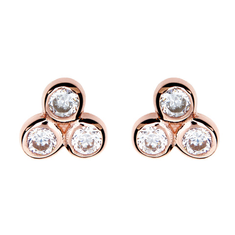 E517-RG  3-bezel Rose gold cubic zirconia design stud.