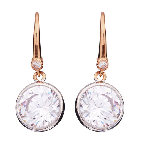 E63-RG - Gold bezel cubic zirconia on hook earrings