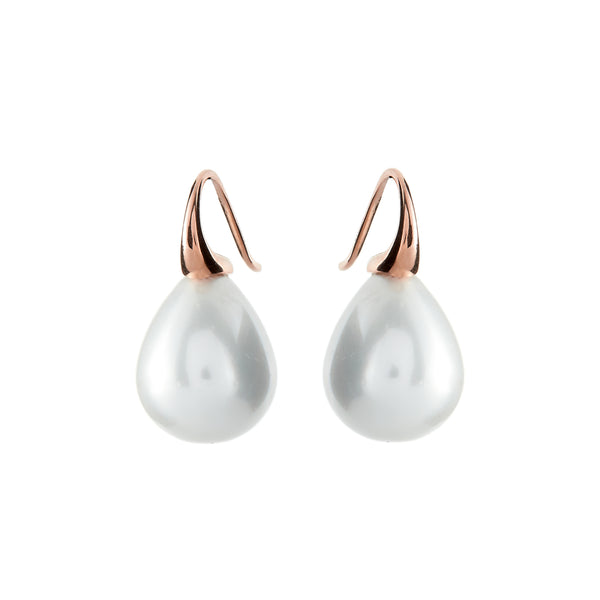 E691-701RG - Large white baroque pearl earrings on rose gold plate Sybella hook