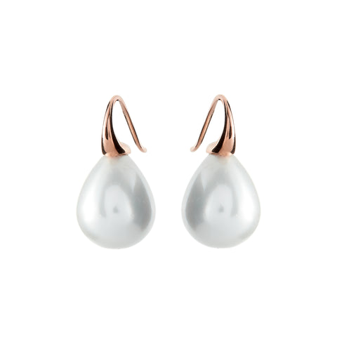 E691-701RG - Large white baroque pearl earrings on rose gold plate Sybella hook