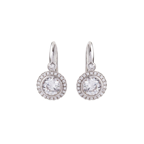 E7264-RH - Rhodium Clear Cubic Zirconia Earrings on French Hook