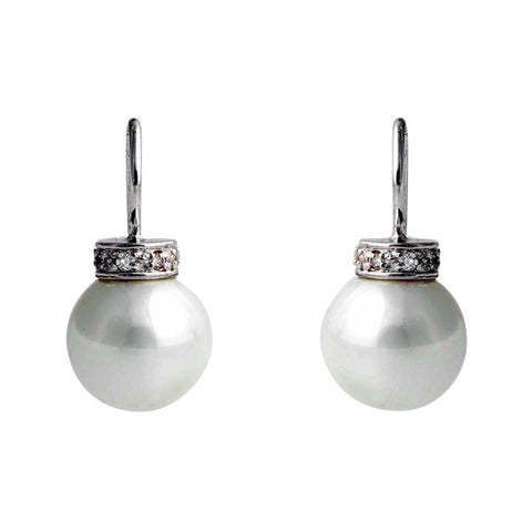 E734-701RH - 12mm pearl & cz earrings on rhodium french hook