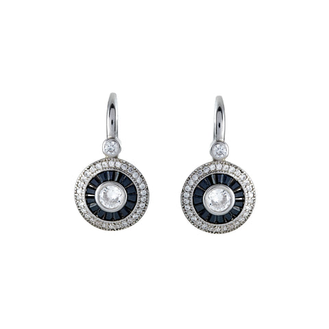 E7382 -Black & clear cz earrings on hook