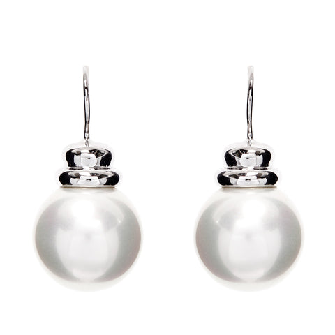 E91-701RH - 12mm white pearl on silver beehive french hook -