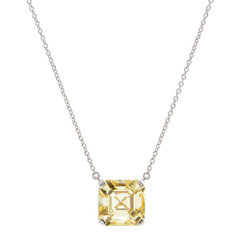 P149-Y Rhodium square lemon pendant on fine chain