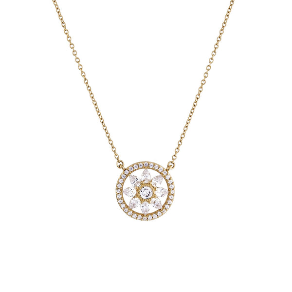 P193-GP - Gold plate flower cz pendant on fine chain