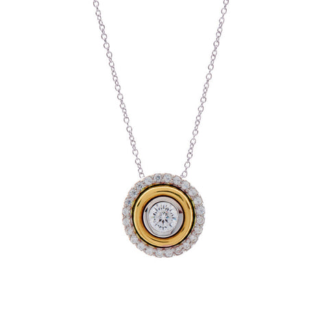 P26-GP - Two tone cubic zirconia round pendant on fine chain