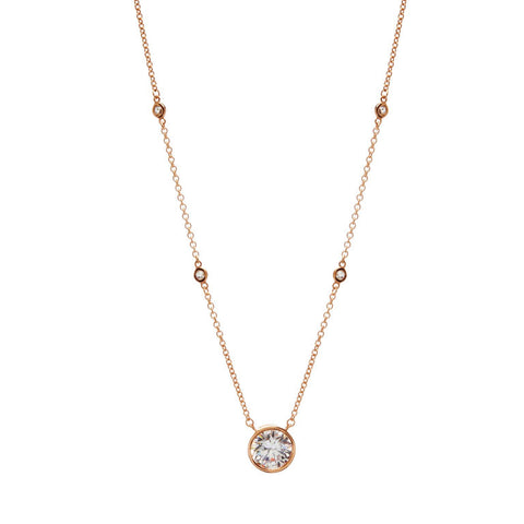 P36554-RG - Rose gold bezel set cubic zirconia on fine chain