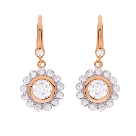 E78-RG - Rose gold plate flower cubic zirconia hook earring