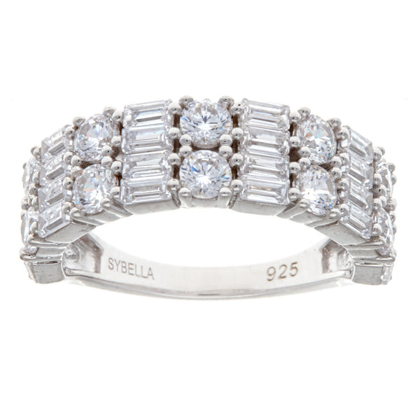 R10848 - Rhodium baguette & cz double row ring